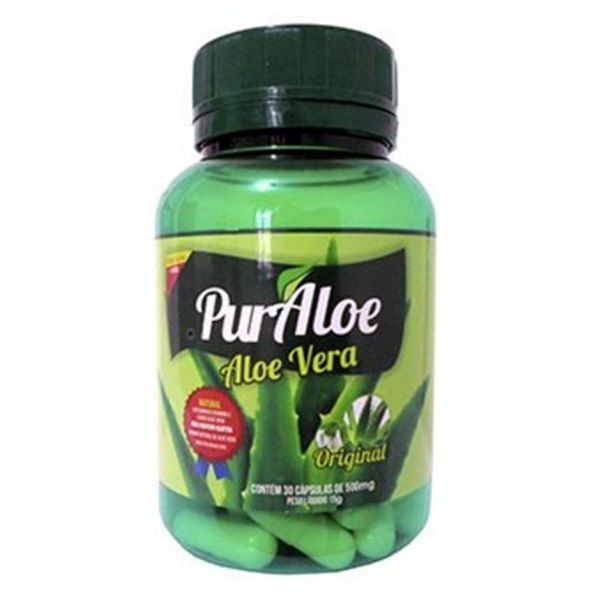 Cápsulas de Aloe Vera Pura PurAloe 500mg Orgânica 30 Cps Liofilizada